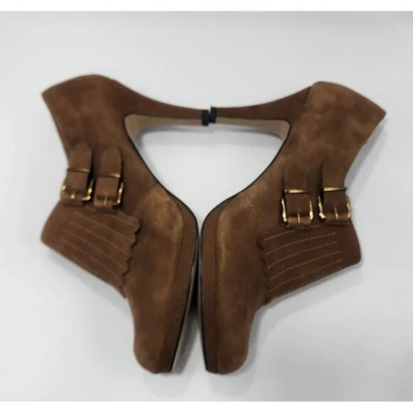 Anne Klein AK Warrena Women Booties Pumps Size 9.5 M Leather Suede Brown Shoes - Picture 9 of 12